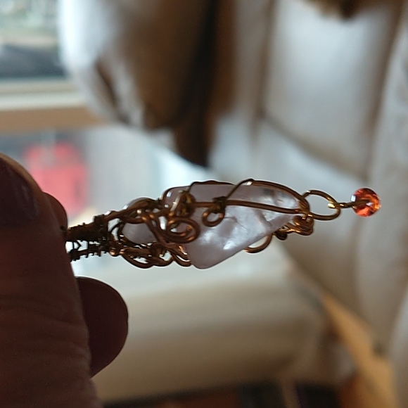 NWT Beautiful Rose Quartz Hand Wire Wrapped Pendant - Picture 5 of 6